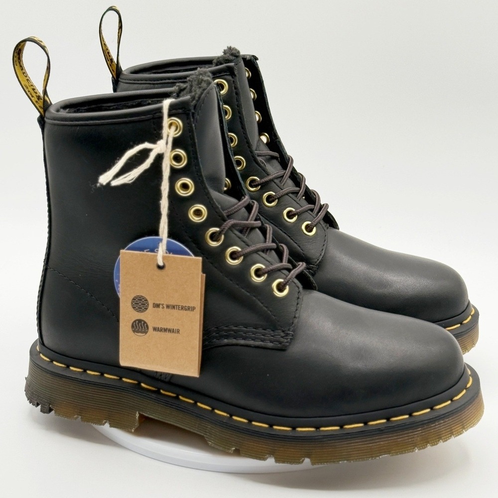 Dr Martens 1460 Faux Fur Lined Boots Size 6 Womens Black Leather - NEW no box